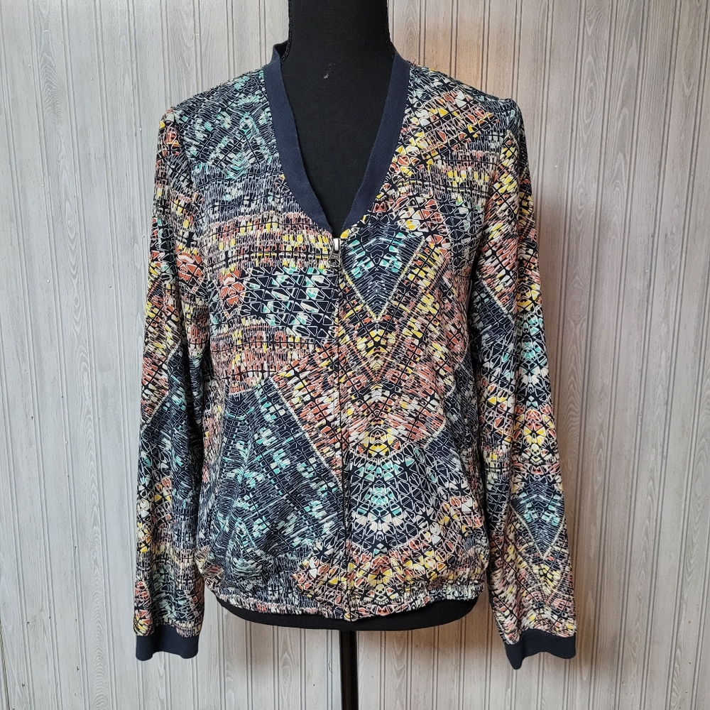 Hinge Multicolored Abstract Pattern Zip Up Jacket… - image 1